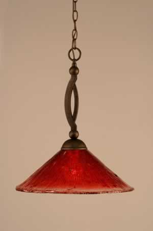 Bow Pendant Shown In Bronze Finish With 16" Raspberry Crystal Glass