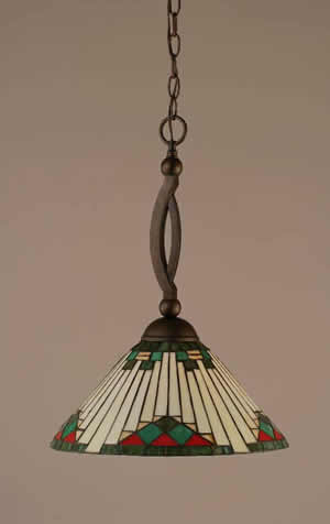 Bow Pendant Shown In Bronze Finish With 15" Green Sunray Tiffany Glass