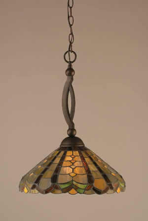 Bow Pendant Shown In Bronze Finish With 15" Paradise Tiffany Glass