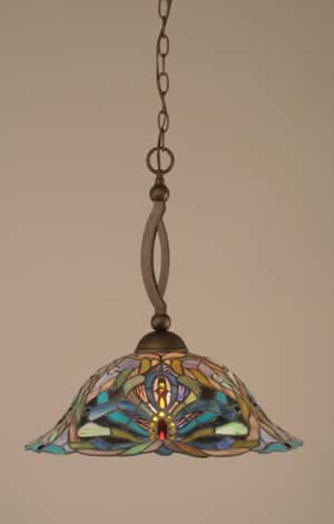 Bow Pendant Shown In Bronze Finish With 19" Kaleidoscope Tiffany Glass