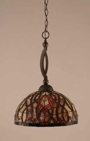 Bow Pendant Shown In Bronze Finish With 15" Persian Nites Tiffany Glass