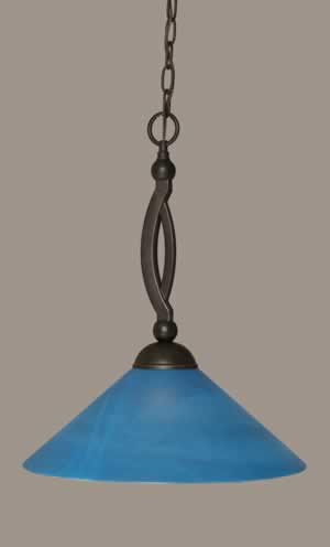 Bow Pendant Shown In Dark Granite Finish With 16" Blue Italian Glass