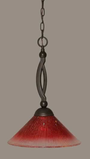 Bow Pendant Shown In Dark Granite Finish With 12" Raspberry Crystal Glass