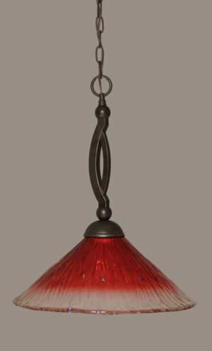 Bow Pendant Shown In Dark Granite Finish With 16" Raspberry Crystal Glass