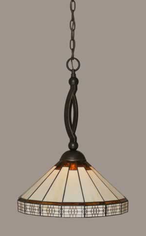Bow Pendant Shown In Dark Granite Finish With 15" Honey & Brown Mission Tiffany Glass