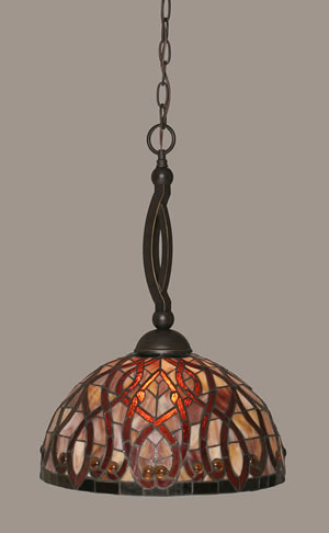 Bow Pendant Shown In Dark Granite Finish With 15" Persian Nites Tiffany Glass