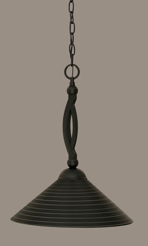 Bow Pendant Shown In Matte Black Finish With 16" Charcoal Spiral Glass