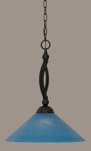Bow Pendant Shown In Matte Black Finish With 16" Blue Italian Glass