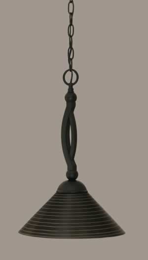 Bow Pendant Shown In Matte Black Finish With 12" Charcoal Spiral Glass