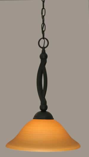 Bow Pendant Shown In Matte Black Finish With 12" Cayenne Linen Glass
