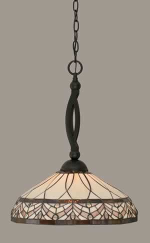 Bow Pendant Shown In Matte Black Finish With 16" Royal Merlot Tiffany Glass