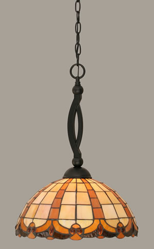Bow Pendant Shown In Matte Black Finish With 14.5" Butterscotch Tiffany Glass