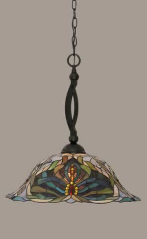 Bow Pendant Shown In Matte Black Finish With 19" Kaleidoscope Tiffany Glass