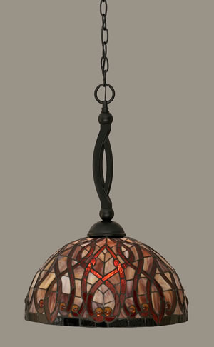 Bow Pendant Shown In Matte Black Finish With 15" Persian Nites Tiffany Glass