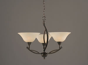 Bow 3 Light Chandelier Shown In Black Copper Finish With 10" Amber Marble Glass