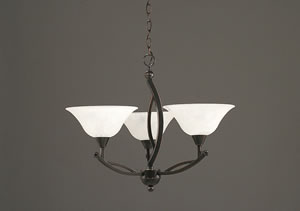 Bow 3 Light Chandelier Shown In Black Copper Finish With 10" White Marble Glass