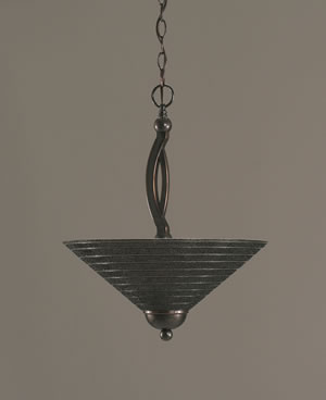 Bow Pendant With 2 Bulbs Shown In Black Copper Finish With 16" Charcoal Spiral Glass