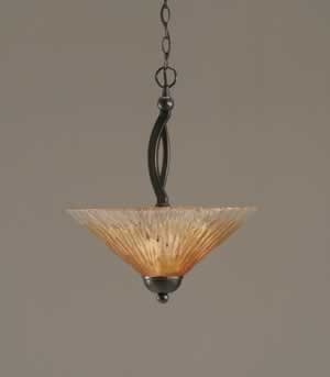 Bow Pendant With 2 Bulbs Shown In Black Copper Finish With 16" Amber Crystal Glass