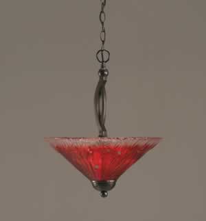 Bow Pendant With 2 Bulbs Shown In Black Copper Finish With 16" Raspberry Crystal Glass