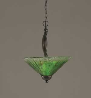 Bow Pendant With 2 Bulbs Shown In Black Copper Finish With 16" Kiwi Green Crystal Glass