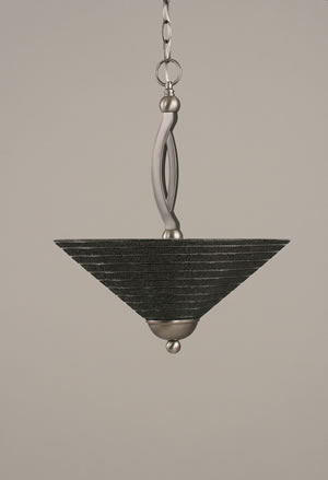 Bow Pendant With 2 Bulbs Shown In Brushed Nickel Finish With 16" Charcoal Spiral Glass