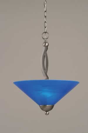 Bow Pendant With 2 Bulbs Shown In Brushed Nickel Finish With 16" Blue Italian Glass