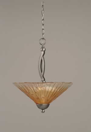 Bow Pendant With 2 Bulbs Shown In Brushed Nickel Finish With 16" Amber Crystal Glass