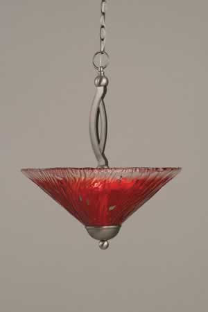 Bow Pendant With 2 Bulbs Shown In Brushed Nickel Finish With 16" Raspberry Crystal Glass