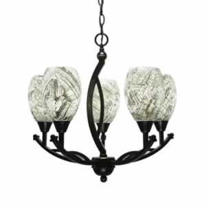 Bow 5 Light Chandelier Shown In Black Copper Finish With 5" Natural Fusion Glass