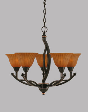 Bow 5 Light Chandelier Shown In Black Copper Finish With 7" Tiger Glass
