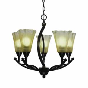 Bow 5 Light Chandelier Shown In Black Copper Finish With 5.5" Amber Crystal Glass
