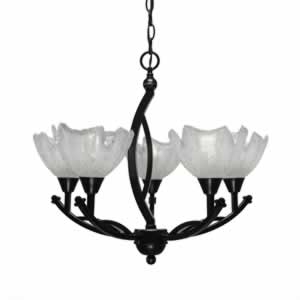 Bow 5 Light Chandelier Shown In Black Copper Finish With 7" Gold Ice Glass