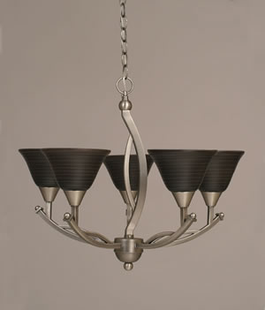 Bow 5 Light Chandelier Shown In Brushed Nickel Finish With 7" Charcoal Spiral Glass