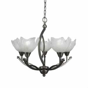 Bow 5 Light Chandelier Shown In Brushed Nickel Finish With 7" Gold Ice Glass