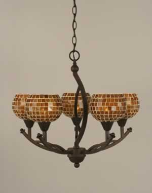 Bow 5 Light Chandelier Shown In Bronze Finish With 6" Copper Mosaic Glass