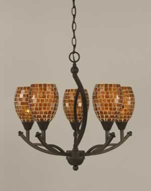 Bow 5 Light Chandelier Shown In Bronze Finish With 5" Copper Mosaic Glass