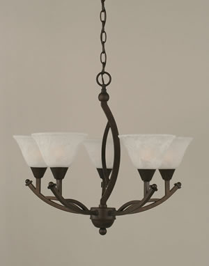 Bow 5 Light Chandelier Shown In Bronze Finish With 7" White Marble Glass