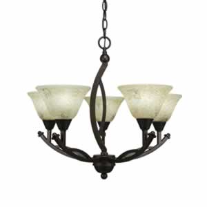 Bow 5 Light Chandelier Shown In Bronze Finish With 7" Italian Marble Glass