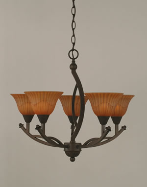Bow 5 Light Chandelier Shown In Bronze Finish With 7" Tiger Glass