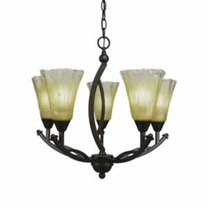 Bow 5 Light Chandelier Shown In Bronze Finish With 5.5" Amber Crystal Glass