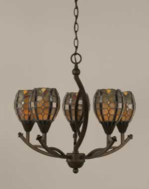 Bow 5 Light Chandelier Shown In Bronze Finish With 5.5" Paradise Tiffany Glass