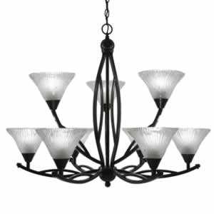Bow 9 Light Chandelier Shown In Black Copper Finish With 7" Frosted Crystal Glass