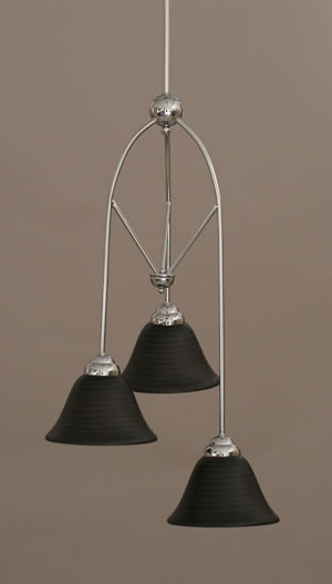 Contempo 3 Light Multi Mini Pendant With Hang Straight Swivel Shown In Chrome Nickel Finish With 7" Charcoal Spiral Glass