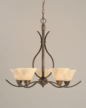 Swoop 5 Light Chandelier Shown In Bronze Finish With 7" Italian Marble Glass
