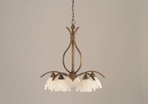 Swoop 5 Light Chandelier Shown In Bronze Finish With 7" Gold Ice Glass