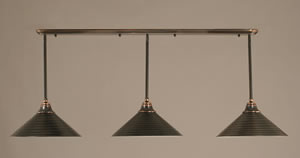 Black Copper Finish Multi Light Pendant With 16" Charcoal Spiral Glass Shade