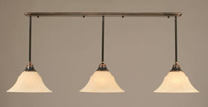 Black Copper Finish Multi Light Pendant With 14" Amber Marble Glass Shade