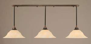 Black Copper Finish Multi Light Pendant With 16" Amber Marble Glass Shade