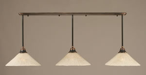 Black Copper Finish Multi Light Pendant With 16" Gold Ice Glass Shade