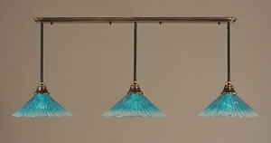 Black Copper Finish Multi Light Pendant With 16" Teal Crystal Glass Shade